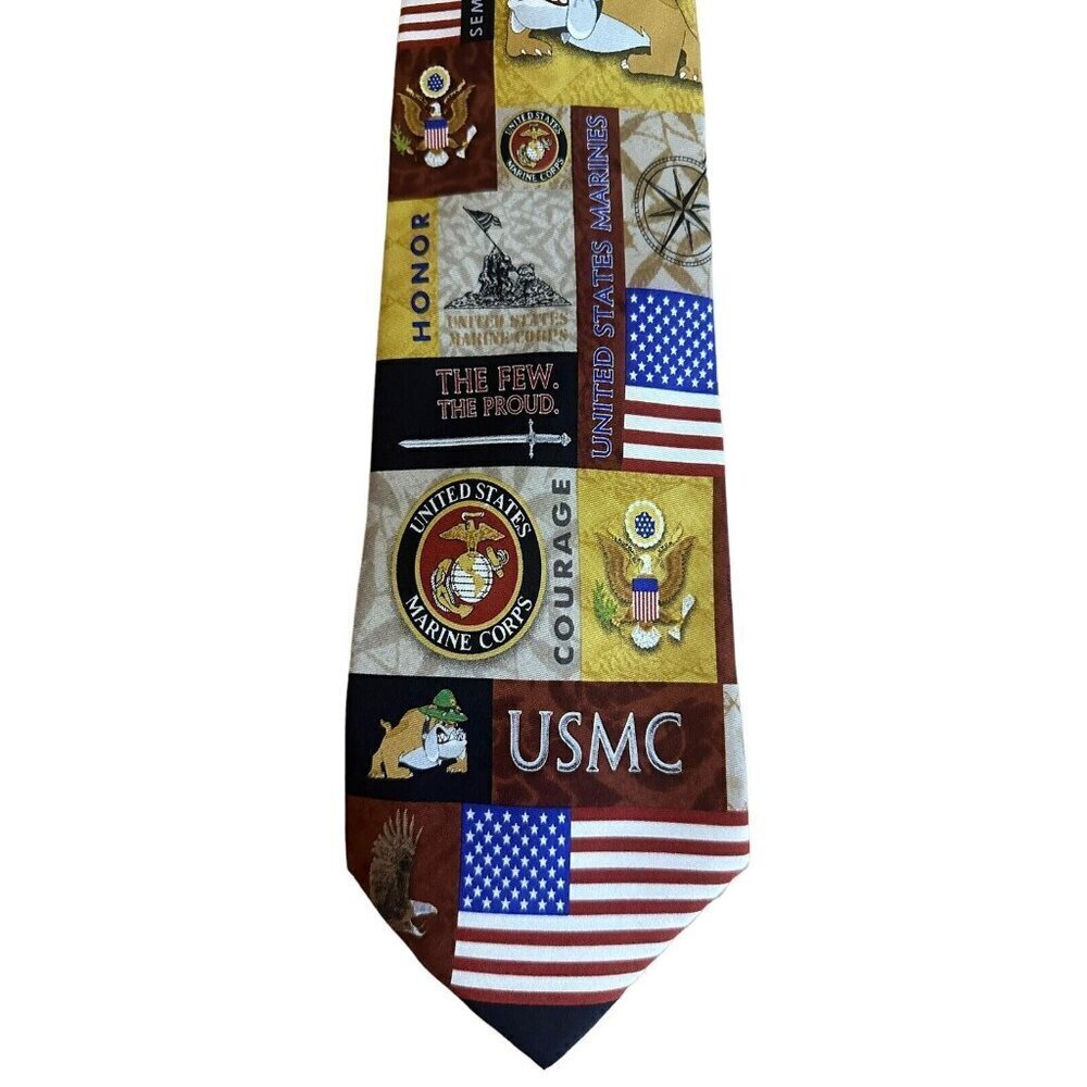 Eagle Wings Tie US Marines Corps USMC Dog Flag Military‎ Logo Silk Necktie